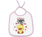 Babero personalizado te quiero pato la vida con el nombre de tu bebé. Regalo original personalizado para tu bebé. Medidas 24 x 29 cm.