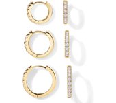 Pendientes de Ano de 3 Pares de postes de Plata esterlina 925 chapados en oro de 18 Quilates para Mujer | Paquete de pendientes Huggie