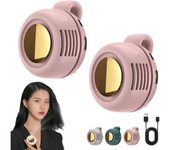 Mini ventilador eléctrico portátil, silencioso y sin aspas con clip, 3 velocidades, manos libres, pequeño ventilador de cuello Whirlwind, recargable, se sujeta a la camisa (rosa, 2 unidades)