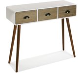 Versa Bourne Mueble Recibidor Estrecho para la Entrada o el Pasillo, Mesa Consola, con 3 cajones, Medidas (Al x L x An) 80,5 x 30 x 90 cm, Madera, Color Blanco