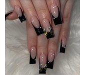 24PCS/1BOX Black French Wearing Sweet and Cool Nail Patch Glitter Love Stars in Europe and America Dark Department Fake Nail