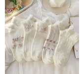 5 Pairs Summer Short Women's Cartoon Socks Low Tube Blue White Printed Ankle Socks Comfortable Fashionable 2023 New Kawaii Socks