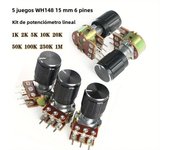 5Set WH148 Linear Potentiometer Kit-15mm 6pin 1K 2K 5K 10K 20K 50K 100K 250K 1M Aluminum Alloy Knob Cap-for Precision Adjustmen