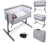 Cuna Colecho Bebé 2 en 1 Mobiclinic® Moon Correas de fijación a la Cama Regulable en 5 Alturas Bolsa de Transporte Incluye Ruedas Malla Transpirable Ángulo Regulable Base Acolchada