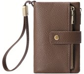 Billetera Corta Clásica De Color Sólido Vintage, Monedero Minimalista De Mano, Bolso De Tarjetas De Moda Con Muñequera