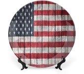 Plato decorativo de 10 pulgadas, redondo de porcelana de EE. UU., con los colores del Día de la Independencia de Estados Unidos, adorno con estampado de Navidad y Año Nuevo, accesorio decorativo para cenas, fiestas, bodas y mucho más.