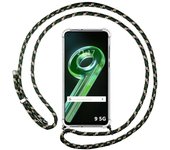 Funda Colgante Transparente para Realme 9 5G con Cordon Verde/Dorado