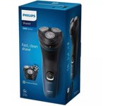 Philips Serie 1000 Afeitadora Eléctrica Hombre con Cuchillas Powercut, Lavable y Fácil de Limpiar, Cortapatillas para Bigote y Patillas, 45 Min Autonomía, Inalámbrica, S1332/41, Negro