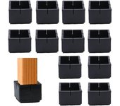 12pcs square chair leg protectors 49-55mm pvc table and square caps with black square chair leg protectors