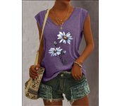 Summer Women 5 Color Ladies Fashion Floral Print Casual Tank Top Loose Sleeveless Tank Top V Neck Female T Shirt