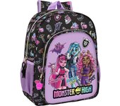 SAFTA - MONSTER HIGH "CREEP" Mochila Junior Adaptable a Carro portamochilas con Bolsillos laterales portabotellas - Mochila Doble tirador en cremallera principal para facilitar su apertura - Mochila Junior Hombreras y espalda ergonómicas y acolchadas