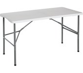 7H SEVEN HOUSE - Mesa Plegable Portátil para Camping 122cm, Resina, Uso Interior y Exterior, Jardín, Terraza, Eventos y Celebraciones, Catering, Diseño Maleta, Asa de Transporte, Ligera, Blanco
