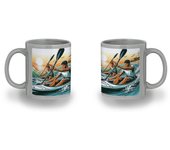 MERCHANDMANIA TAZA COLOR NEGRO RECUADRO deporte playa kayak amigos competicion color mug
