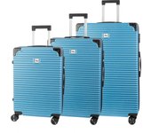 DAM Juego de 3 maletas Trolley, en material ligero ABS de alta resistencia con esquinas reforzadas. Cerradura numérica y 4 ruedas dobles extraíbles y giratorias 360°. 54x32x80Cm