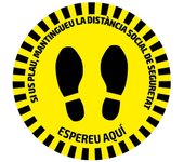 ETIQUETA ADESIVA REDONDA DE SINALIZAÇÃO PARA O CHÃO- DISTÂNCIA DE SEGURANÇA