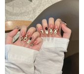 10pcs Shimmery Brown Cat's Eye Press On Nail Glossy Diamond Leopard Print Handmade False Nails Reusable Almond Fake Nail Tips