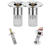 1/2/3/4 colador de drenaje para fregadero de baño, tapón para fregadero de baño, filtro de drenaje emergente con filtro de acero inoxidable extraíble (1 unidad, ID de agujero para 1.34 a 1.57 pulgadas)