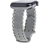Floral Engraved Strap For Apple Watch Band 40mm 44mm 41mm 49mm 45mm 38mm 42mm Silicone bracelet iwatch series 9 7 se 6 8 ultra 2