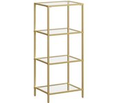 VASAGLE Estantería de Cristal de 4 Niveles, Librería, Expositor, Cristal Templado, Fácil de Montar, para Baño, Salón, Dormitorio, Oficina, Blanco Perla y Gris Pizarra/Dorado/Negro