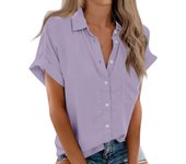 Womens Short Sleeve Shirts Solid Color Casua Button Down Blouse Tops With Chest Pocket Tops for Women Womens Tops and Blouses