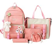 5-pack school bag set for girls, backpack, handbag, messenger bag, pencil case and drawstring bag Black