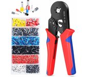 Alicates y alicates Kit de herramientas para engarzar virola con kit de terminales de virola de alambre de 1250 piezas, engarzadora autoajustable, alicates para engarzar virola para 23-7 (0,25-10 mm2), mango rojo y azul