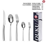 Mr.Spoon Serie Montaña Juego de 60 o 72 piezas cubiertos,Acero Inox 18/0, Plateado,Económico y funcional,Incluye cuchillo de carne o mesa,tenedor,cuchara,cucharilla,etc. Mango monobloque,Apto para lavavajillas,Empaque ecológico,Para casa,hotel,restaurante