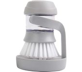 Cepillo para platos con dispensador de jabón, cepillo de cocina con soporte, cepillo con depósito de líquido lavavajillas, cepillo de limpieza para limpiar sartenes, fregadero de cocina, gris