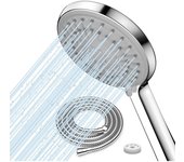 Alcachofa de Ducha con Manguera de 2M, Alcachofa Ducha Antical (120 MM de Diámetro) con 5 Tipos de Chorro, Alcachofa de Ducha de Alta Presión Ahorro De Agua 9,5 L/min, Cromo
