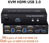 Dual Monitor HDMI KVM Switch 2X2 USB 3.0/2.0 4K 60Hz Extended Dispaly HDMI KVM Switch 2 Monitors 2 Computers USB sharing KVM