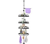 JUPPLIES Estanteria Telescopica de Baño de Altura Ajustable 100 a 260cm - Esquinero Baño Ducha de Plástico y Metal sin Taladro - Organizador de Bañera, Lavabo con 4 Baldas