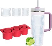 Bandeja para cubitos de hielo para vaso, molde de silicona de 3 cilindros huecos, moldes para cubitos de hielo para taza, molde grande con tapa para bebidas heladas, jugos, whisky, cócteles fríos, café rojo