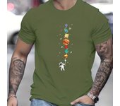 Men's 100% pure cotton summer loose size astronaut planet pattern print casual comfortable round neck short sleeved T-shirt top