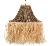 Adda Home - Lampara Techo Cadena Bolas Madera Rafia 60x60x66cm