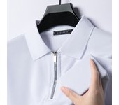 Summer New Men's Casual Slim Fit Polo Shirt Flip Collar Breathable Half Zipper Short Sleeve Top Solid Color Comfortable T-shirt