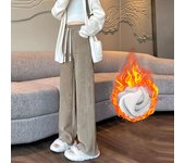 2024 Autumn Winter Women Vintage Concise Sweatpants Lady Casual Designer Elastic Wide Leg Straight Leg Plush Thermal Trousers