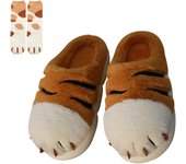 Pantuflas con forma de pata de gato para mujer, pantuflas de gatito peludas, gruesas y antideslizantes para mujer, lindas pantuflas de gato en 3D, zapatos cálidos para el hogar