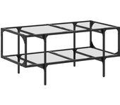 vidaXL Mesa de centro superficie de vidrio acero 98,5x50x45 cm Transparente, Negro, Mesita de Salón o Comedor o Auxiliar Mesa de Café Meuble Salón