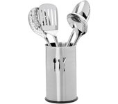 QUTTIN Juego de utensilios acero inoxidable, 4 piezas, soporte para 4 cucharas de cocina, accesorios de cocina, plata