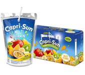 CAPRI-SUN bebida de zumo de frutas a partir de concentrado y vitaminas C, B3, E, B6, B1 y biotina. envase 200 ml con agua de manantial