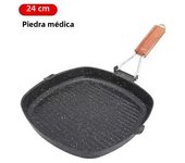 Portable Foldable Frying Pan Picnic Grill Pan Anti-scald Wooden Handle Outdoor Grill Pan Double Mouth Steak Pan(No Lid)