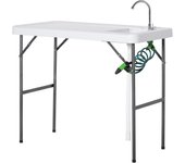 Outsunny Mesa Plegable de Picnic con Fregadero Grifo y Pistola de Riego Extensible para Camping Barbacoa Exterior 114,5x59x94,5 cm Blanco