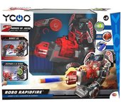 YCOO Robo Rapidfire, Robot con Luces led en la Cara y Efectos de Sonido, 2 Formas de Juego, dirigida y autónoma, dispara Dardos Desde el Mando, Funciona con Pilas (Bizak 62008528)