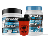 MUSCLEFIT Pack Ahorro Glutamina + Bcaa´s 500g - Varios Sabores + Creatina Monohidrato 300g - Sin Sabor + Shaker (regalo) │MUSCLECULT
