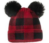 Gorros navideños tejidos a cuadros rojos Gorros de invierno a juego para mamá y yo Gorros cálidos para bebés Gorros navideños a juego para madres e hijos,Gorro de Algodón Bebé