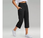 Women Elastic High Waist 3/4 Pant Casual Active  Fit Wide Capris Leg Pants Trousers With Pockets Pants for Women Women’s Pants
