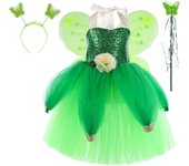 Vestido de princesa de hadas para niñas con alas y varita mágica para fiestas de cumpleaños y Halloween.