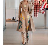 BAMBOOBOY Three Pieces Set for Women Outerwear Tank Pants Set Print Long Sleeve Long Coat Flared Trousers