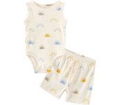 Kiddiezoom Summer Cartoon Sleeveless Newborn Clothes Sets Baby Boy Girl Bodysuits+Pants Cotton Soft Infant Outfits