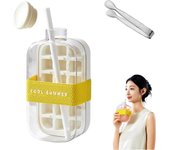 Cubitera, botella de agua sin contacto, bandeja para cubitos de hielo con pajita y recipiente para café, jugo y bebidas (1 unidad blanca, 800 ml)